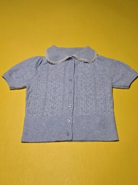 Song of Style Light Blue Knit Top with Lace Collar